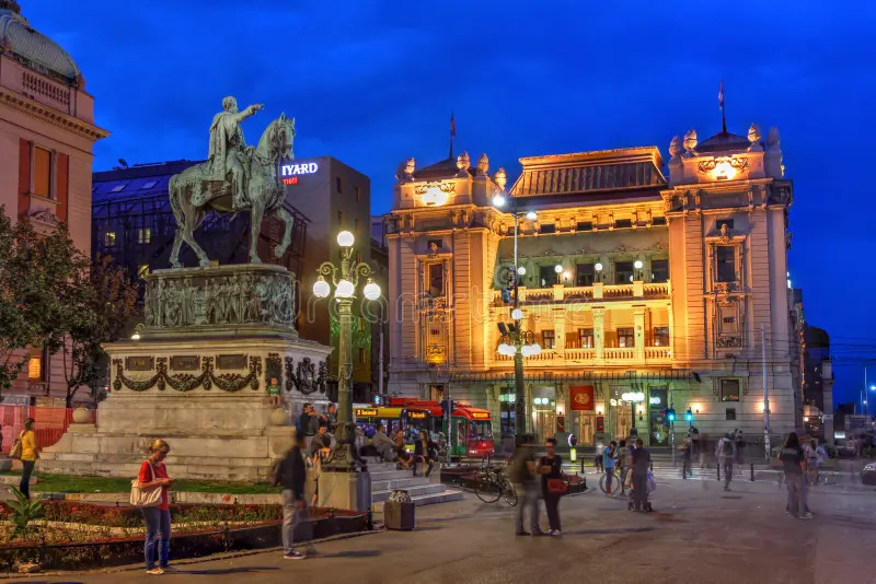 National Theatre and the Prince Mihailo Monument in Republic Square